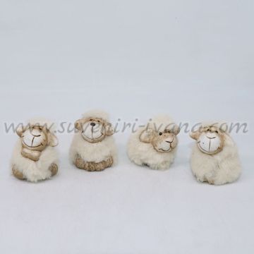 декоративна керамична овца с мек пух за великденска и пролетна украса