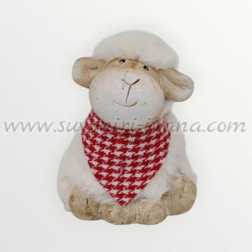 декоративна керамична овца с мек плюш за великденска и пролетна украса