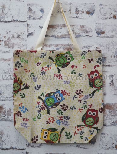 чанта от текстил с десен бухали