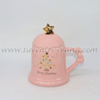 коледна розова чаша с капак и лъжичка – Merry Christmas