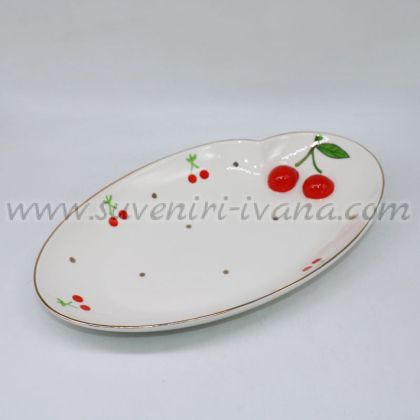 керамично плато с декорация черешки и златист кант