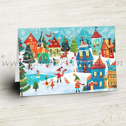 коледна поздравителна картичка „Зимно градче“