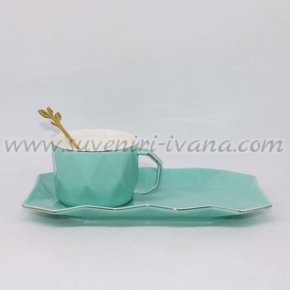 комплект чаша с чинийка и лъжичка – тюркоаз