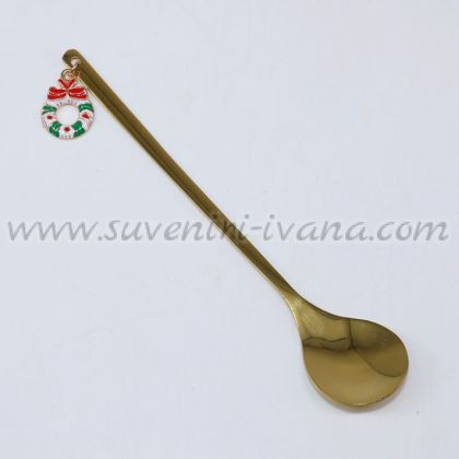 златиста лъжичка с коледна декорация – венец