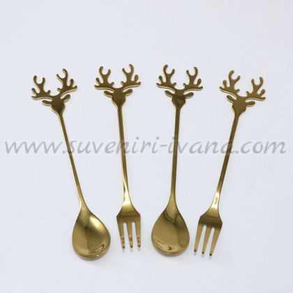 комплект коледни лъжички и вилички с дръжки коледни рога