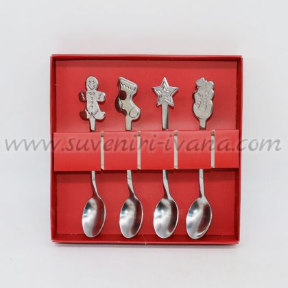 комплект сребристи коледни лъжички с празнични фигурки
