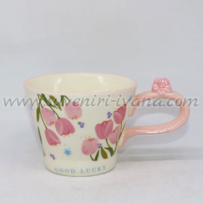 чаша Good Lucky с цветя лалета и декоративна дръжка