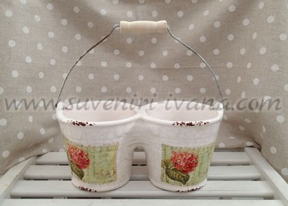 Керамична кашпа ведро двойна с дръжка 22,0 х 10,0 см.