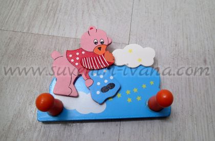 Детска дървена закачалка мече 12,0 х 9,5 см.