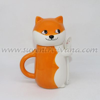 Керамична чаша 'Лисица' с капак и лъжичка