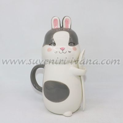 керамична чаша зайче с капак и лъжичка