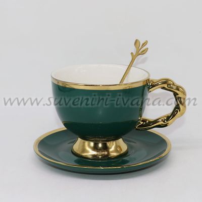 комплект луксозна чаша с чинийка и лъжичка