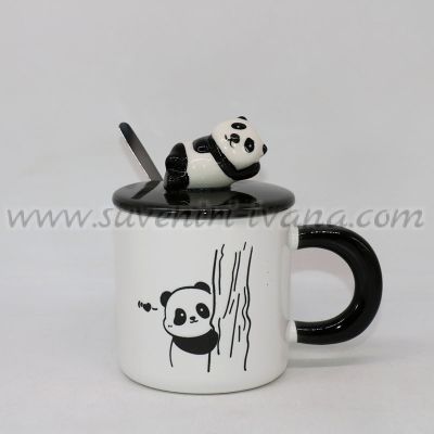 чаша с 3D панда капак и лъжичка