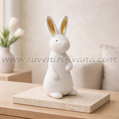 декоративно керамично зайче със златни ушички
