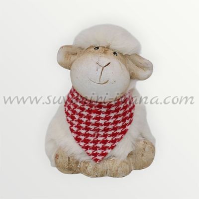 декоративна керамична овца с мек плюш за великденска и пролетна украса