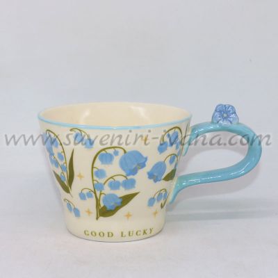 чаша Good Lucky с цветя момини сълзи и декоративна дръжка