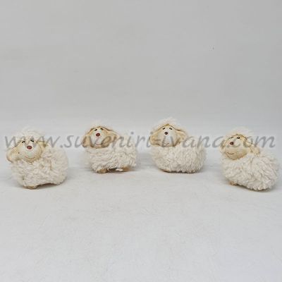декоративна керамична овца с мек пух за великденска и пролетна украса