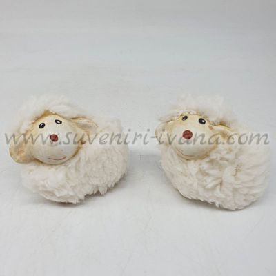 керамична овца с текстилна козинка за подарък или декорация